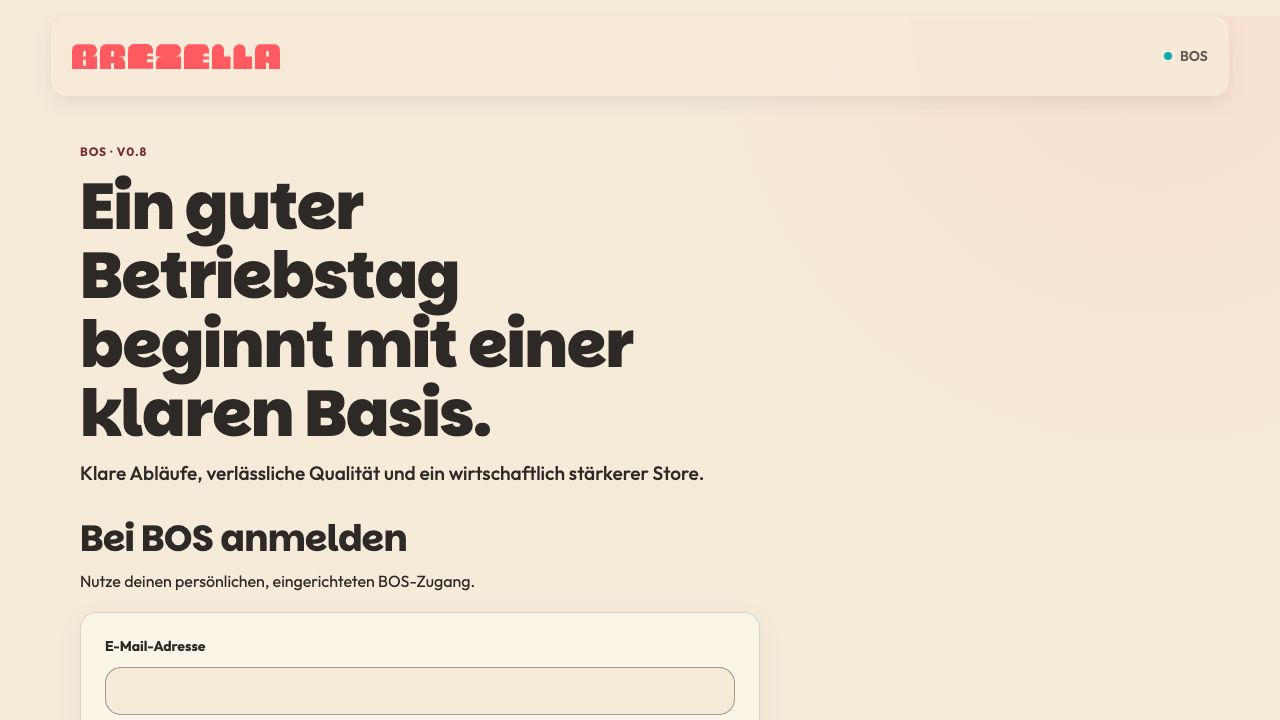 Brezella BOS: echte öffentliche Anmeldeseite der Entwicklungsumgebung